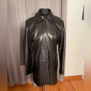 Black Leather Jones New York Car Length Jacket Size Medium, EUC, smoke free home